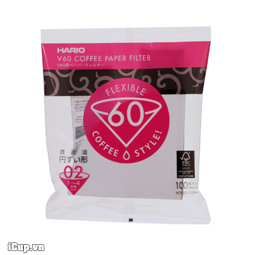 Túi 100 giấy lọc cafe Hario V60 VCF-02-100W trắng