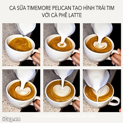 Các bước tạo hình trái tim với latte cùng ca đánh sữa Timemore Pelican