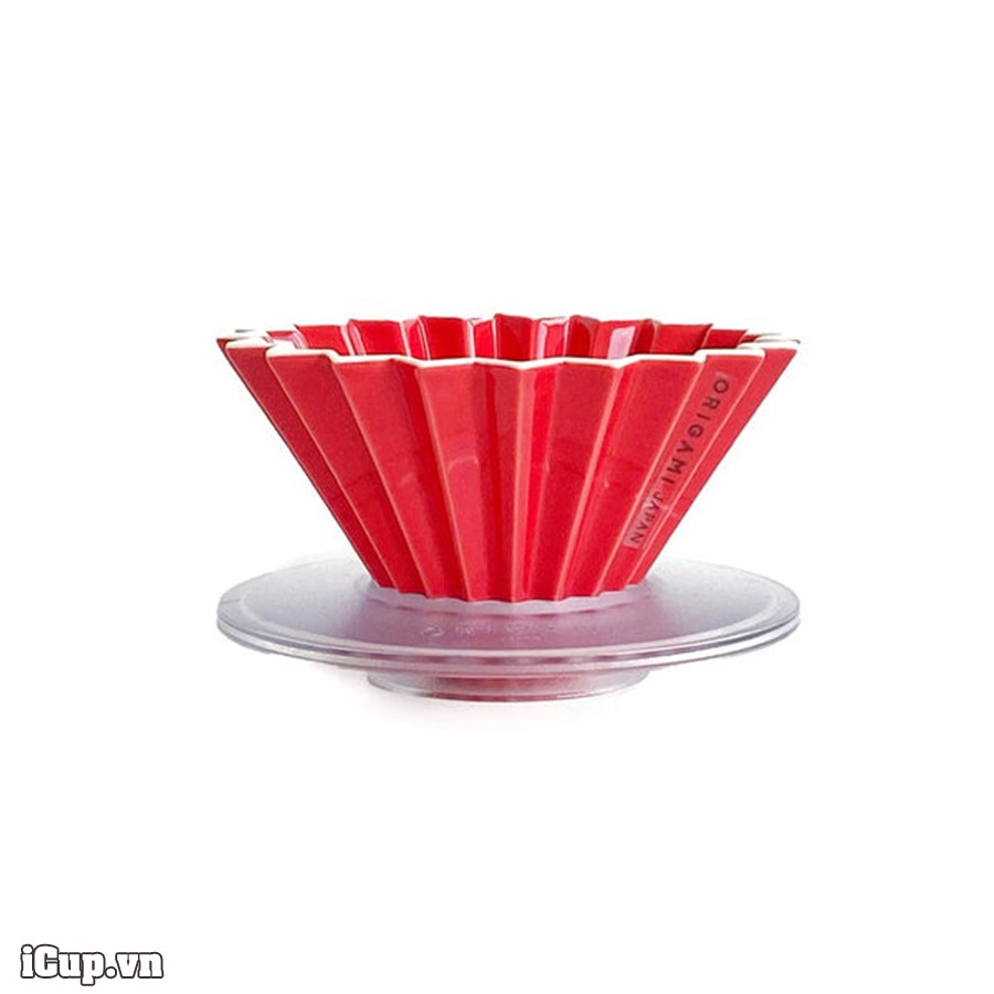 Phễu sứ Origami màu đỏ và đế nhựa chính hãng Japan