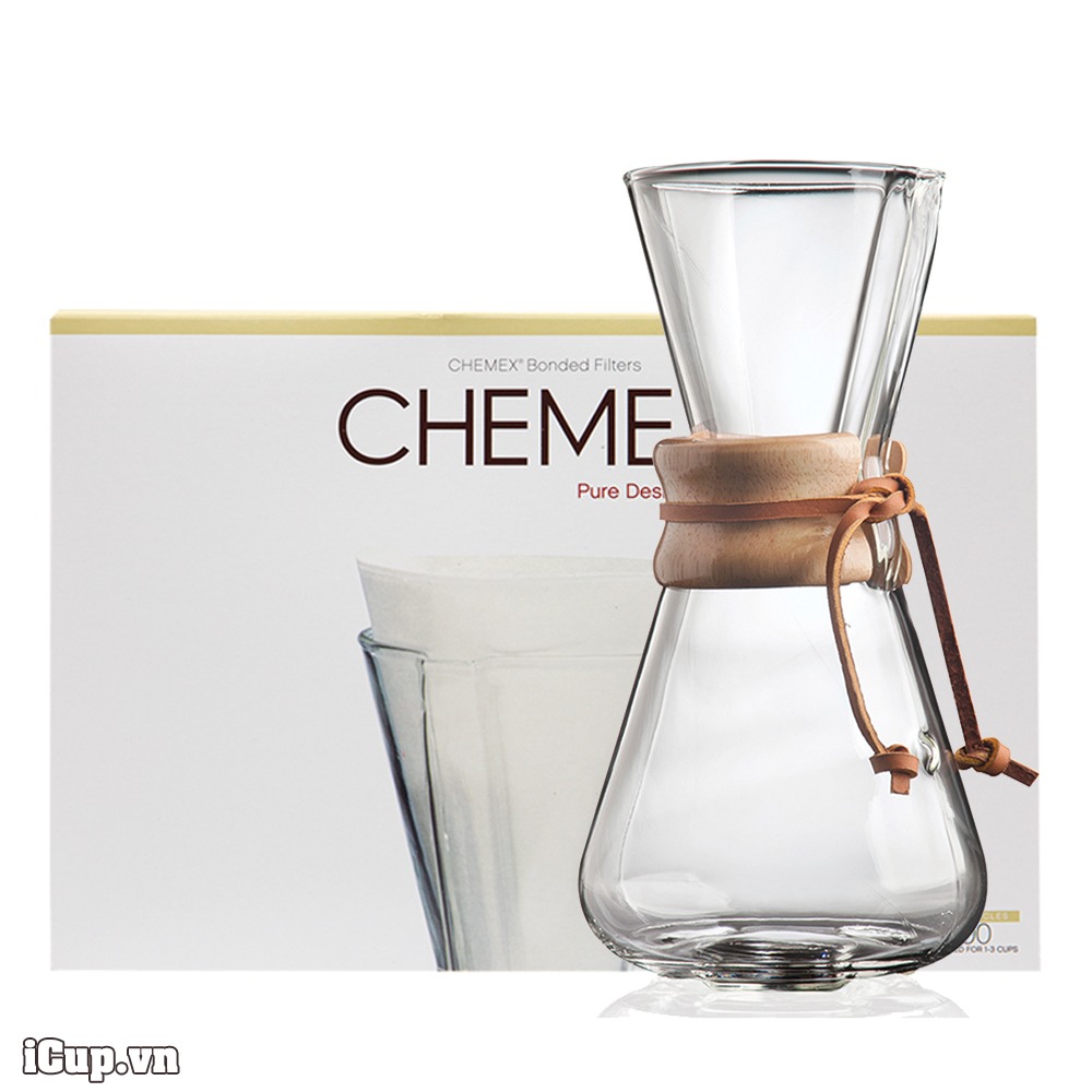 Combo bình pha cà phê Chemex và giấy lọc 6 cup Made in USA iCup