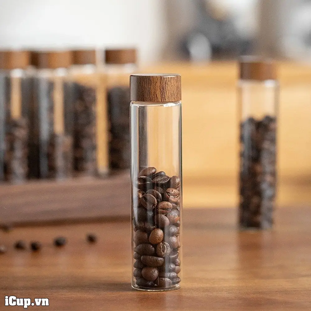 1 lọ thủy tinh chứa từ 20-22g cà phê hạt 1 lọ thủy tinh chứa từ 20-22g cà phê hạt