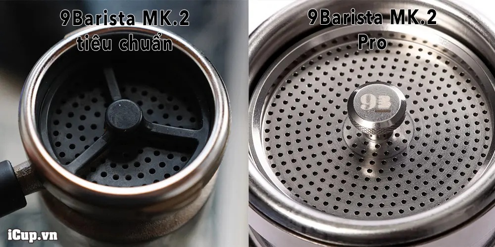 Basket Cap chặn cà phê trên Mk2 tiêu chuẩn là silicon trong khi trên Mk2 Pro là thép không gỉ