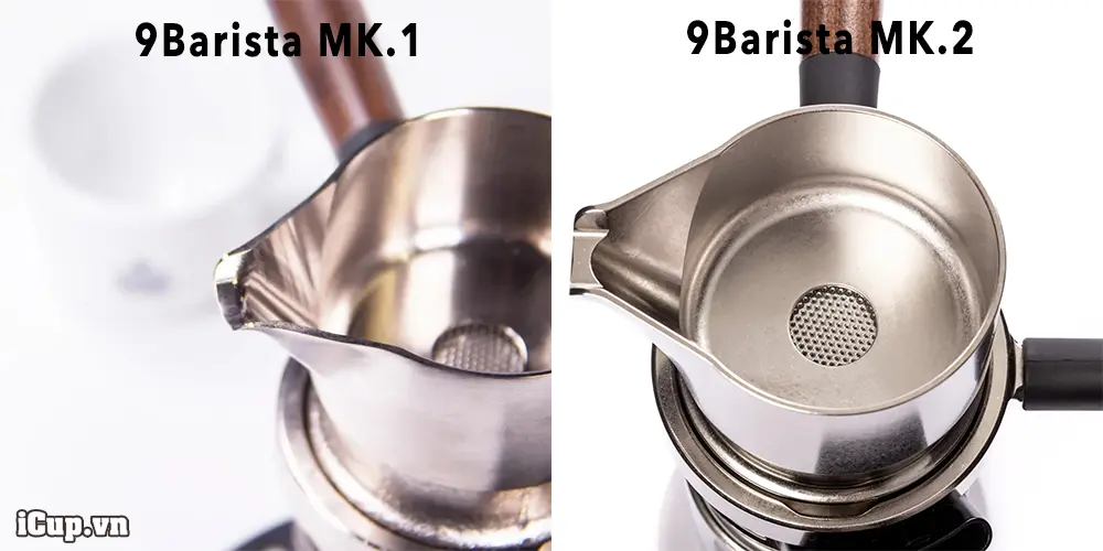 Vòi rót espresso của 9Barista Mk2 góc cạnh hơn so với Mk1