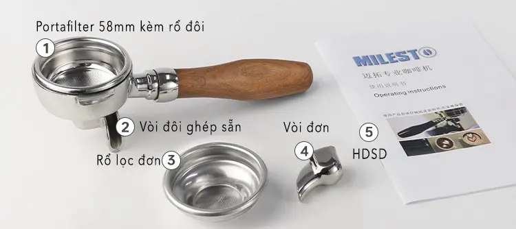 Phụ kiện đi kèm máy pha cà phê MIlesto EM19-M4